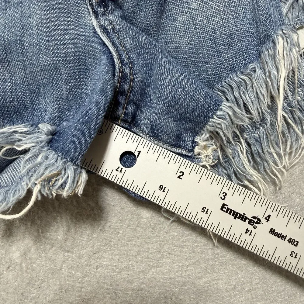 We the free Denim Shorts Women’s Size 27 Blue Button Fly Distressed Frayed Hem